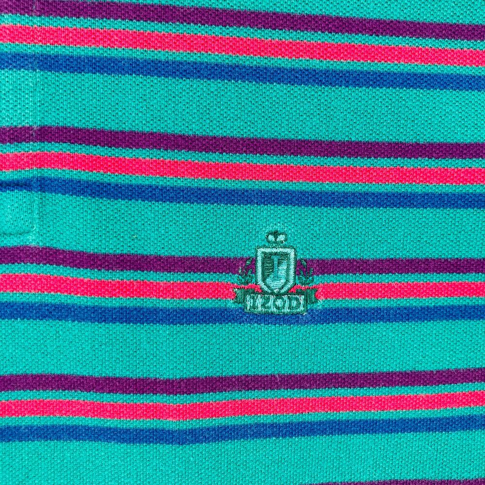 Vintage Izod Polo Shirt Mens Large Green Striped Cotton Blend USA Made Preppy - Picture 3 of 10